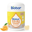 Biobor Vitamin D3 K2 Gummies med Calcium, 2000 IE D3 & 200 mcg K2 (MK- 7) & 200 mg Calcium, Ingen sukker tilsat, Understøtter sunde knogler og immunforsvar, Gluten fri, GMO fri, gul Peach, 60 Greve