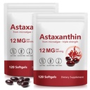 Xarty 2Pack Premium Astaxanthin 12mg, Natural Antioxidant Supplement for Eye, Fælles, Hud Sundhed, Mikroalger Kilde, 4 Måned Supply 124; Understøtter intern cirkulation, 240 Softgels
