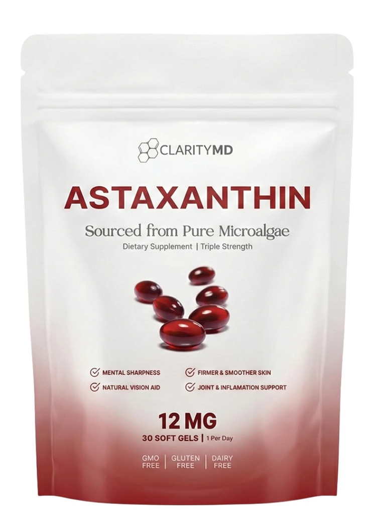 Astaxanthin 12mg Antioxidants Supplement - Natural Microalger Source - Lipid-Based Softgel for Enhanced Absorption - Cognitive, Vision & Joint Support - 30 Softgels (Pack of 1)