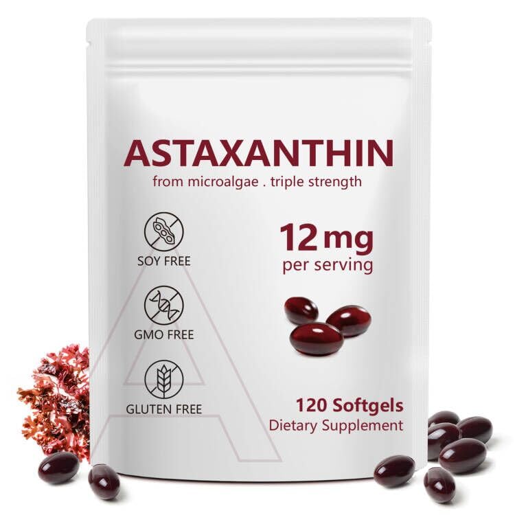 Astaxanthin 12mg, 120 Softgels, 4 måneders forsyning, Premium Astaxanthin Antioxidant Kosttilskud med antioxidant aktivitet, understøtter øje, immunforsvar, fælles, hud sundhed, intern cirkulation