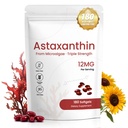 Astaxanthin Kosttilskud 12mg, 180 Softgels, 6 Måned Supply 124; Natural Antioxidant from Fresh Microalger