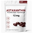 Astaxanthin 12 mg, Premium Astaxanthin Antioxidant Kosttilskud med antioxidant aktivitet, understøtter øje, immunforsvar, hudsundhed, intern cirkulering - 240 Softgels
