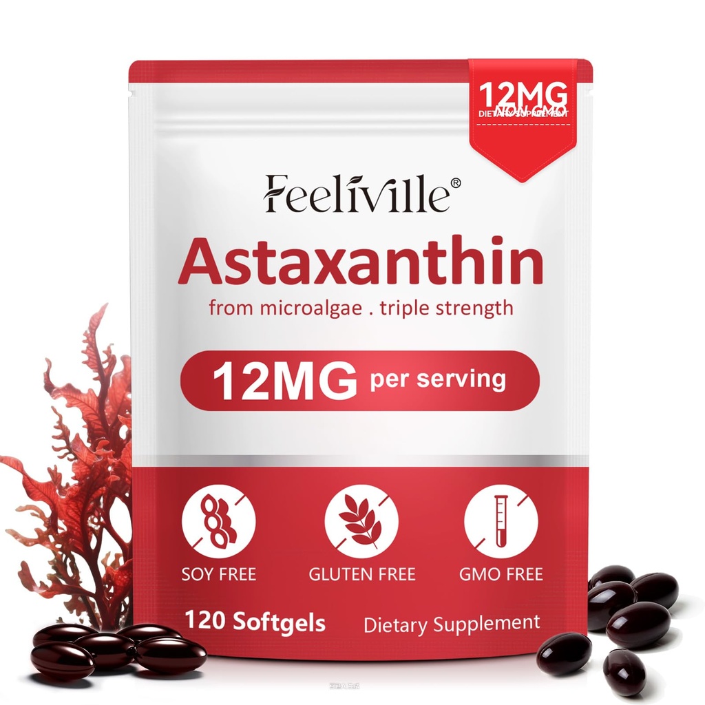 Astaxanthin 12mg, 120 Softgels, 4 Months Supply Measures 124; Premium Astaxanthin Antioxidant Kosttilskud