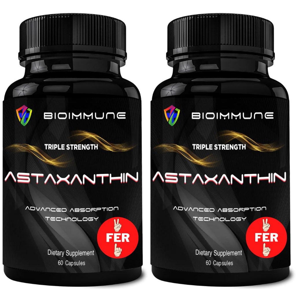 Bioimmun 2 Pack Triple Strength AstaQuil ™ Astaxanthin 12mg Forbedret Absorption, 120 Softgel w / Organic Coconut Oil.