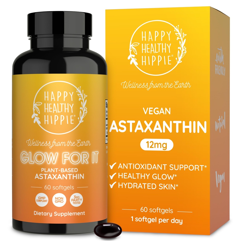 Astaxanthin Supplement 12mg - 124; Plantbaseret antioxidant til hudhygiejne, Elasticitet & Radiant Glow - 124; Fra Algae Extract - 124; Non- GMO, Vegan, Made in USA - 124; 2 Month Supply, 60 Softels