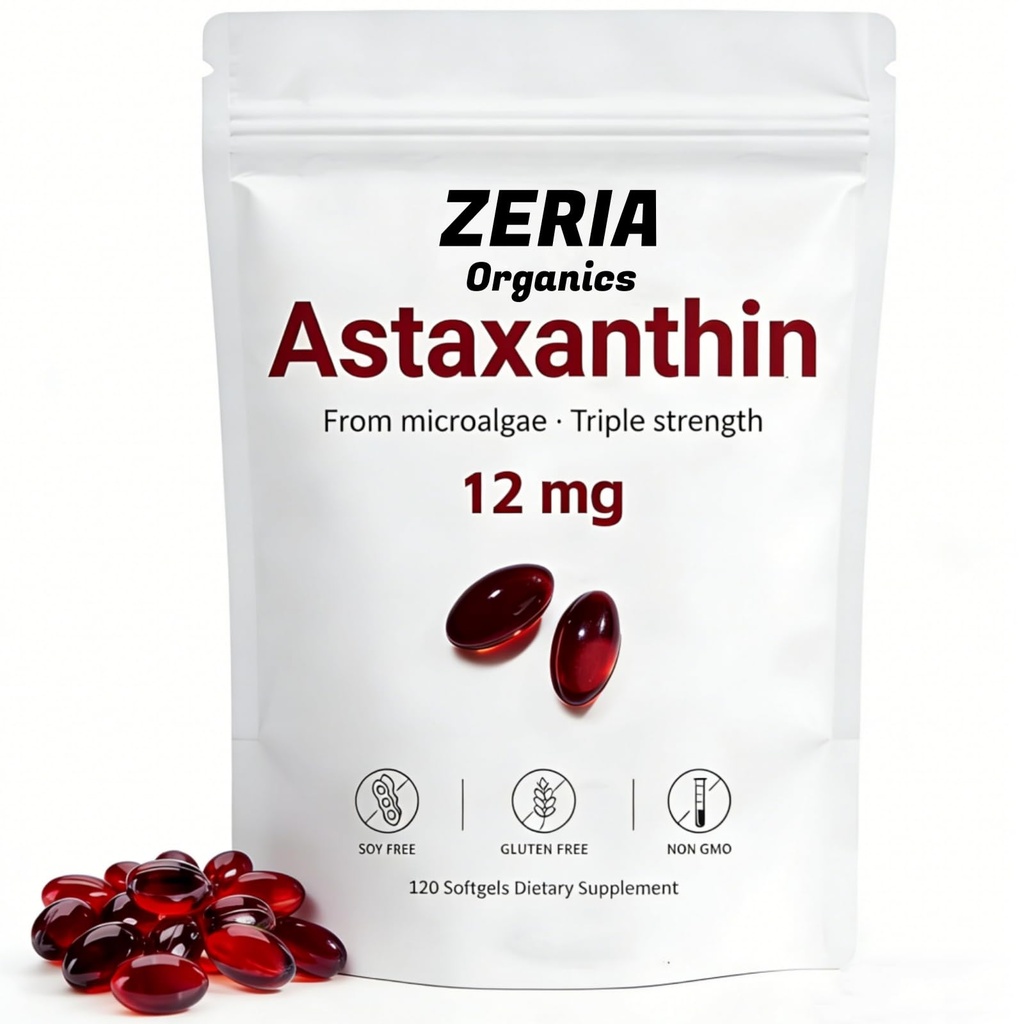 Astaxanthin 12mg, Natural Astaxanthin Kosttilskud Alger, 120 Softgels 4- Måned Supply
