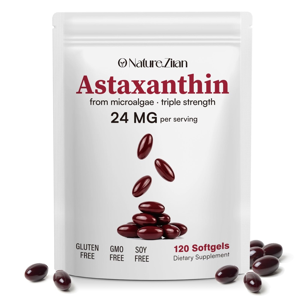 O NATUR. ZIRAN Astaxanthin Kosttilskud 24mg, antioxidanter supplement, støtter for øje & fælles & hud sundhed