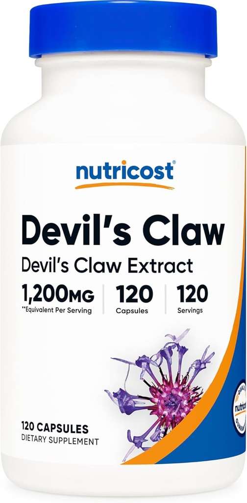 Nutricost Devils Claw 1200mg Ækvivalent, 120 Kapsler - Veggie Caps, Non- GMO, Gluten Free, og Vegetarisk Friendly