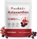 AIQIUSHA Astaxanthin Kosttilskud 12 mg med kokosolie, 120 Softgels, 4 måneder Supply Measures 124; Triple Strength Natural Astaxanthin from Microalger Measures 124; Non- GMO, Gluten & Soy Free