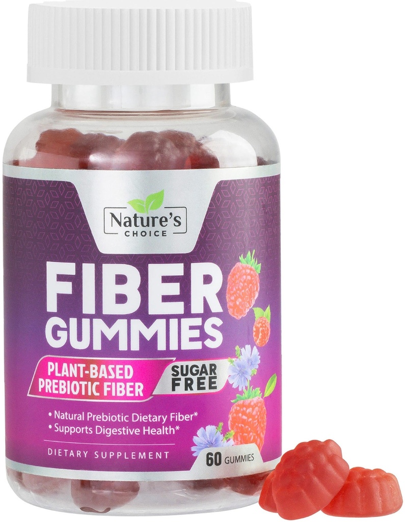 Fiber Gummies for voksne, Sugar Free Daily 4g Gummy Fiber Supplement, Prebiotic Gummy fordøjelsessygdomme support - Plant baserede Opløselige Chews, Prebiotika understøtter regelmæssighed og fordøjelse - 60 Gummies