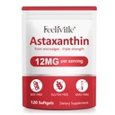 Premium Astaxanthin Kosttilskud 12mg 120 Softgel, Astaxanthin Antioxidant Supplement for øje, hud, fælles, hjerne, friske mikroalger Kilde til hjerte og immunsystem sundhed