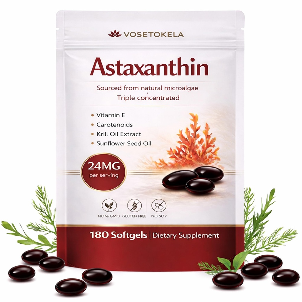 Astaxanthin Kosttilskud, Astaxanthin Antioxidant Kapsler, 180 Softgel, 24mg Hver, 6 Måned Supply, fra Mikroalger, Glutenfri, Non- GMO, Understøtter en sund, afbalanceret livsstil