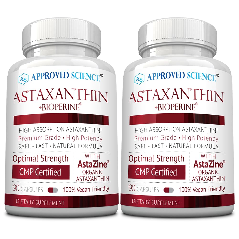 Godkendte Science ® Astaxanthin 12 mg - Ekstra styrke Antioxidant - Understøtter hjerte, øjne, hud - 180 Vegankapsler - 6 måneders forsyning
