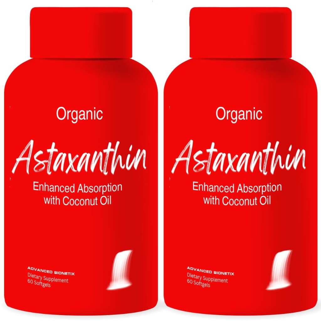 Advanced Bionetix 2 Pack Triple Strength AstaQuil ™ Astaxanthin 12mg High Bioavailability Formel, 120 Softgels Organic Coconut Oil for Enhanced Absorption. Kraftfuld antioxidant øje fælles hjerte sundhed