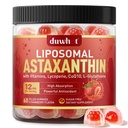 Liposomal Astaxanthin Gummies, Organic Astaxanthin 12mg Kosttilskud med Lycopen, Glutathion til kraftig antioxidant, Plus Vitamin & CoQ10 til øje, hud og immunforsvar, sukkerfri, Vegan, 60