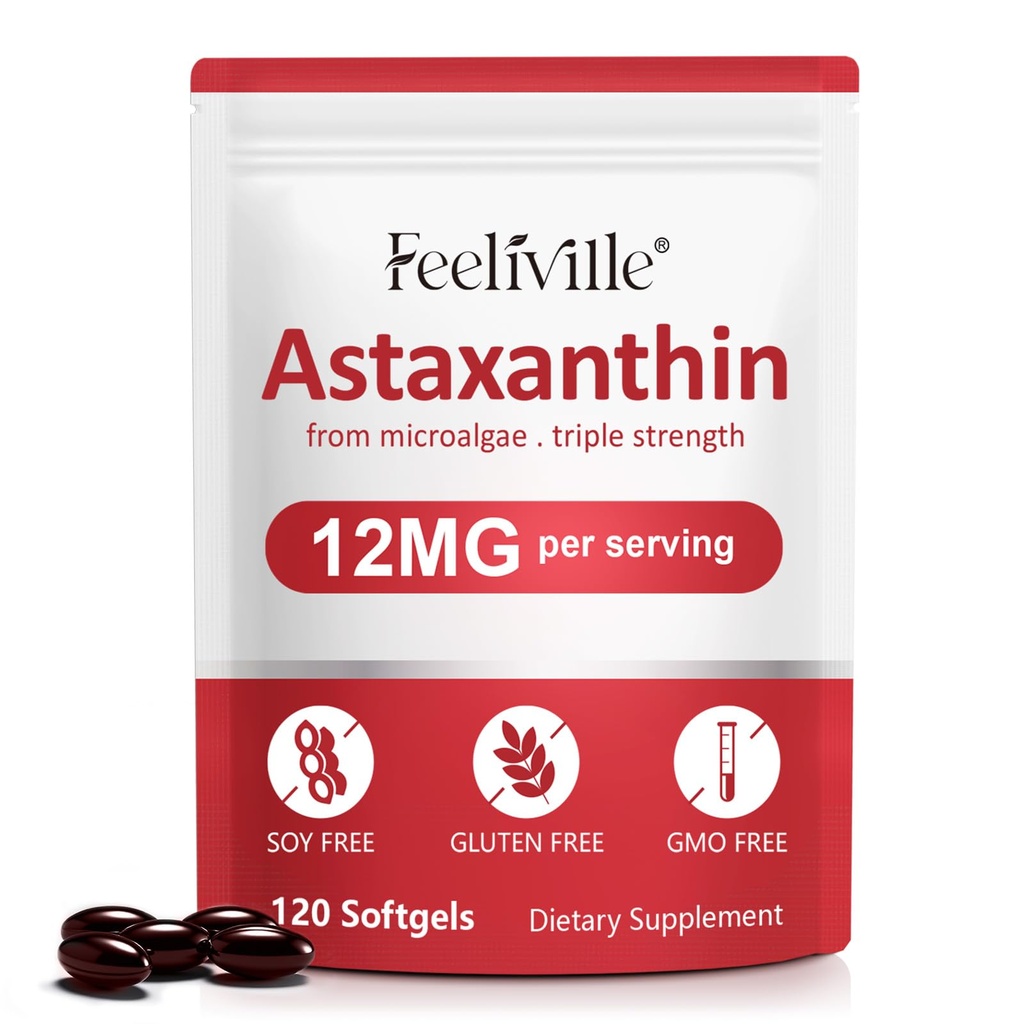Astaxanthin Kosttilskud, Astaxanthin 12mg, 120 Softgel Antioxidant Astaxantina tillæg for øje, hud, fælles & immunforsvar, understøtter intern cirkulation & hjerte sundhed, ikke-GMO & ingen gluten