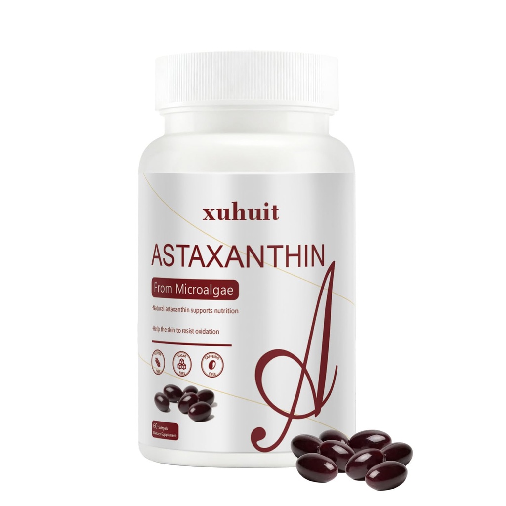 Astaxanthin 12mg Softgels, 120 Tæl for 4 måneders forsyning, Naturlig antioxidant supplement fra Algae Soy Free, Let at synke (01)