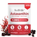 Astaxanthin 12mg 120 Softgel, Premium Astaxanthin Antioxidant Kosttilskud med antioxidant aktivitet, understøtter øje, hud, immunforsvar, intern cirkulation