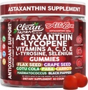 Rene nukleosteroider Astazen Astaxanthin Gummies 12mg - med Lycopene, Vitaminer A C D E, L- Tyrosin & Selenium - Antioxidant Support Gummies - 60 Greve