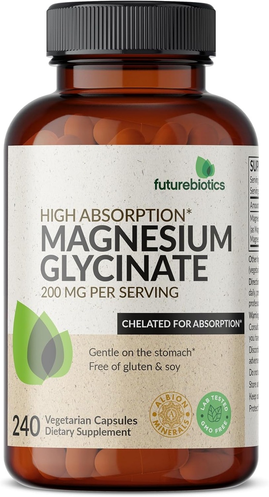 Fremurebiotika Magnesium Glycinat 200 MG per servering Chelated for High Absorption, Gentle On Mave, Non- GMO, 240 Vegetarkapsler