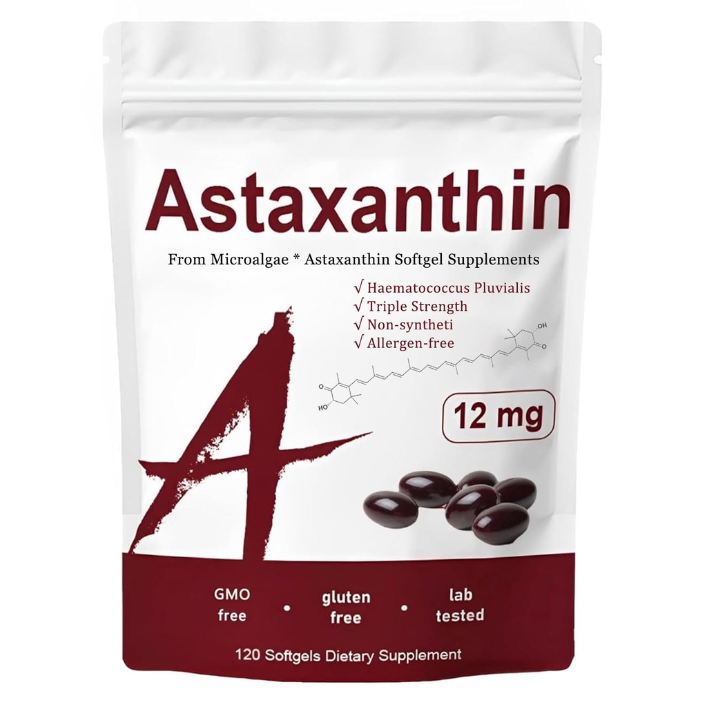 Astaxanthin 12mg, tredobbelt styrke hudvitaminer til kvinder med antioxidant aktivitet, understøtter immunforsvar, hud, øje & fælles sundhed, fremme intern cirkulation, chokolade flavor, 120 Servere