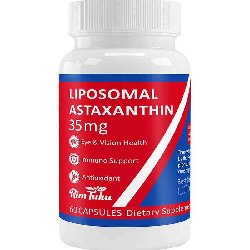 35mg Liposomal Astaxanthin Supplement - Kraftig antioxidant støtte til hud, led- og øjensundhed - Naturlig anti-aging formel med Pure Astaxanthin - Vegan, Non- GMO, 60 kapsler