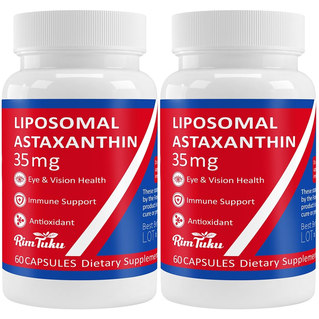 35 mg Liposomal Astaxanthin Supplement - Kraftig antioxidant støtte til hud, led- og øjensundhed - Naturlig anti - Aging formel med Pure Astaxanthin - Vegan, Non- GMO, 120 kapsler