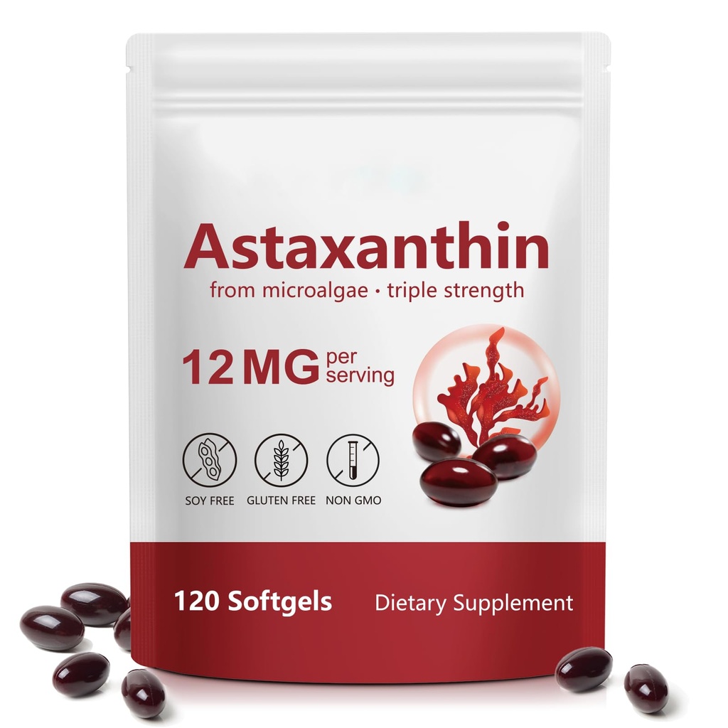 HUALIJIA Astaxanthin 12mg, 120 Softgels - 124; 4 måneders forsyning - Premium Astaxanthin Antioxidant Kosttilskud - understøtter øje, immunforsvar, fælles, hud sundhed og intern cirkulation, let at synke, ikke-GMO