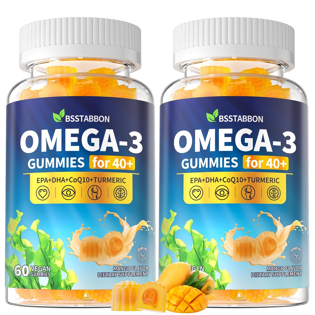 Omega-3 Gummies Supplement for voksne 40 +: 1280mg Vegan Omega3 Fedtsyre DHA EPA med vitamin D3 K2 Zinkgurmerisk til generel sundhedsstøtte - Fish Oil Alternative for kvinder (120Count)
