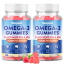2 Pack Vegan Omega-3 Gummies1000mg til voksne - Sukker Free Supplement med 400mg DHA & 600mg EPA, Vitamin A, C, E og Zink - 120 Tæl