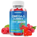 Vegansk Omega-3 Gummies 1028mg, Omega 3 Fiskeolie Alternativ for voksne w / EPA 400mg & DHA 600mg & vitamin A, C, E understøtter hjerne, øje & immunforsvar, sukker fri, Raspberry Flavor, 60 Greve