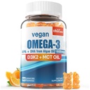 Vegansk Omega 3 Gummies 1280mg + D3 K2-vitamin (MK7), Omega 3 Fish Oil Alternative til voksne, w / Algae EPA 600mg & DHA 400mg, MCT Oil - No Fish Taste - for Brain, Eye, immunforsvar, sukker fri, 1 pakke