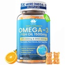 Fish Oil Omega 3 Gummies 1500mg for voksne - Triple Strength with EPA & DHA, COQ10, Red Yeast Rice - Wild Catht Omega 3 Fedtsyrer Kosttilskud til hash-t & Brain - Sugar Free, Burpless, 60 Greve