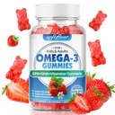 softbear Omega 3 Gummies for Women & Men & Kids Omega 3 Kosttilskud 1200mg Vegan Omega 3 Fedtsyrer DHA EPA med vitaminer Support Eye & Brain Health, Sukker Free, Strawberry Flavor 60 Greve