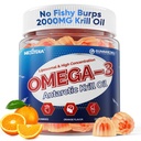 Liposomal Antarctic Krill Oil Omega 3 Gummies 2000mg - Cellulær Level Absorption Omega-3 med EPA, DHA & Astaxanthin - Antioxidant & Brain Support - Fish Oil Supplements Alternative - 60 Count
