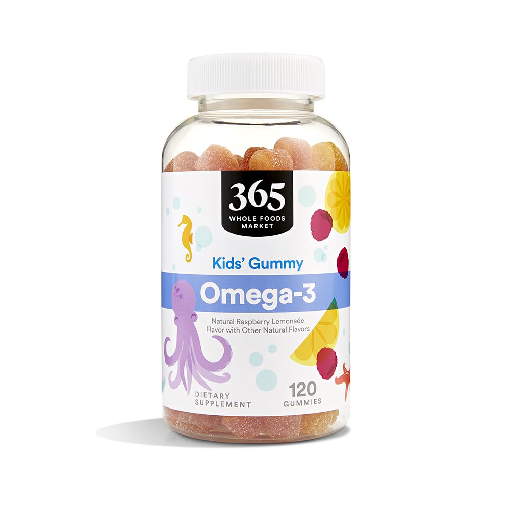 365 af Whole Foods Market, Omega-3 Kids 'Gummy, Natural Raspberry Lemonade Flavor, 120 Greve