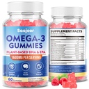 Vegan Omega-3 Gummies1000mg for voksne - Sukker Free Supplement med 400mg DHA & 600mg EPA, Vitamin A, C, E og Zink - 60 Tæl