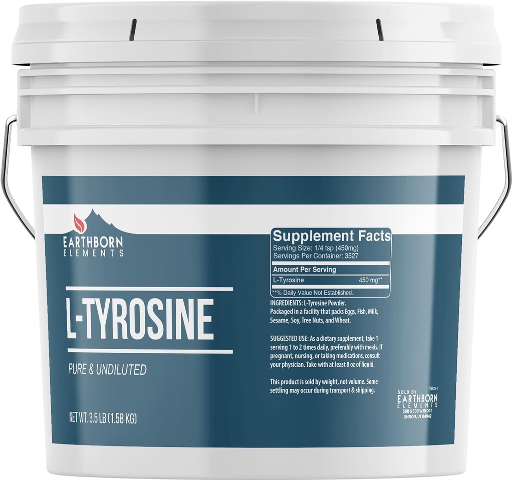 Earthborn Elements L- Tyrosine 1 Gallon Bucket, Pure & Ufortyndet, Kosttilskud Pulver