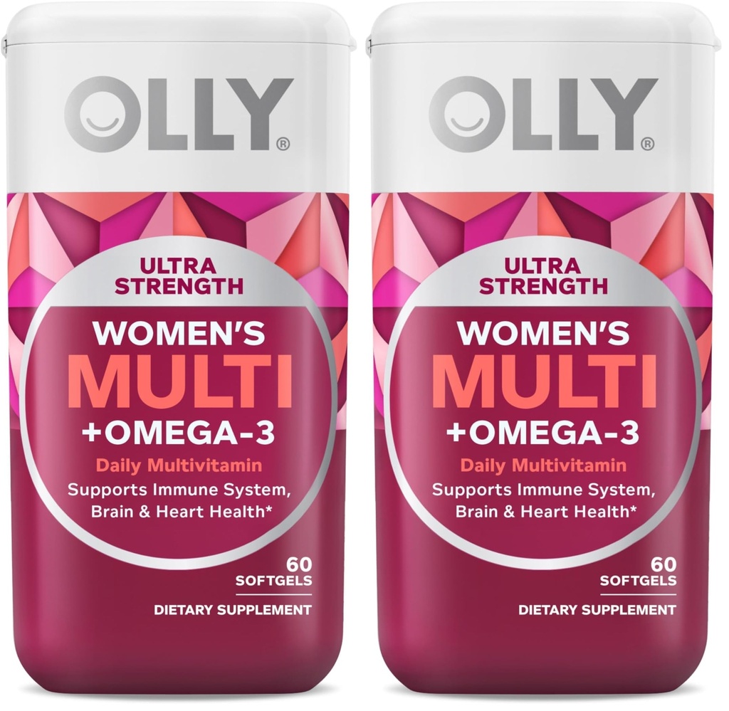 OLLY Ultra Women 's Multi Softgel, Total Health and Immune Support, Omega- 3s, Iron, Vitaminer A, D, C, E, B12, Daily Multivitamin, 30 Day Supply -, 60 Greve (Pack of 2)