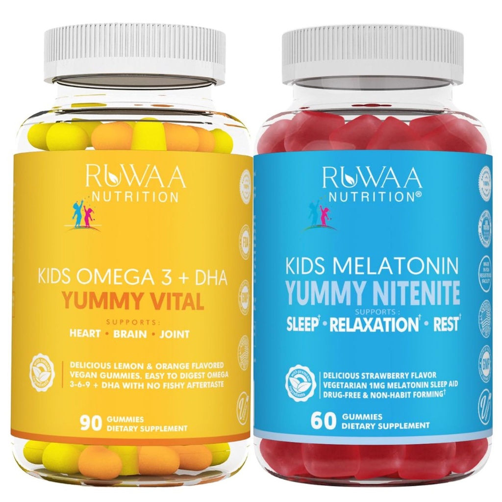RUWAA NUTRITION Omega 3 Gummies, DHA Gummies og 1 mg Melatonin Gummies