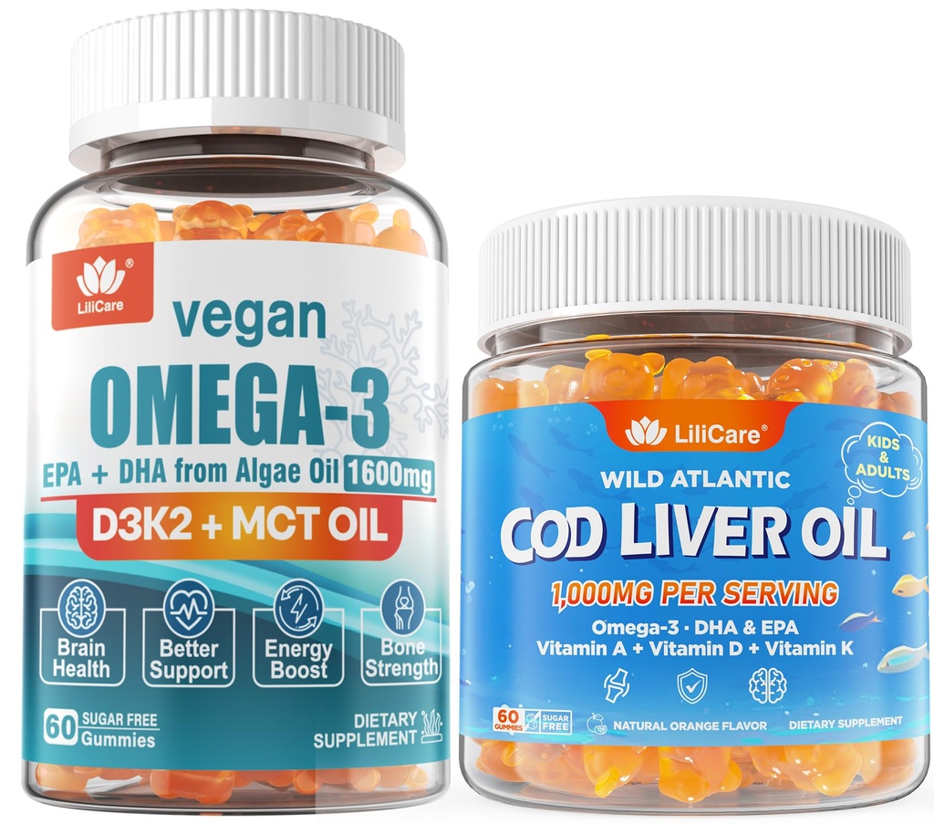 2 pack Vegan Omega 3 Gummies + 2 pack Cod Lever Oil Gummies