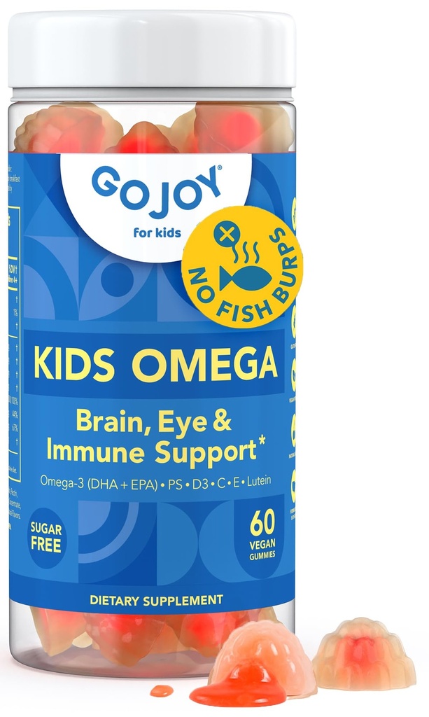 GOJOY Kids Omega 3 DHA Gummies - No Fish Burps, No Sugar - Brain, Eye & Immunsupport - Plant-Based Omega-3 fra Alger - Vegan, Clean DHA for Toddlers, Børn & Børn i alderen 3 +