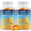 2 Pack Vegan Omega 3 Gummies 1000MG Algal Oil Omega 3 supplement til voksne med Alger DHA 600mg & EPA 300mg Fish Oil Alternative - for Eye & immunforsvar, Orange Flavor, 120 Greve