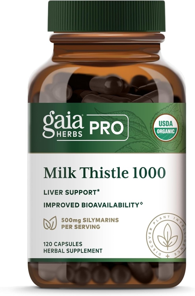 Gaia Herbs Pro Milk Thistle 1000 - Liver Health Support Supplement* - Liver Cell Health Supplement* with Silactive Milk Thistle Fruit Extract - 120 Capsules (30 Servings)