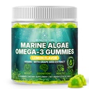 Marine Alger Omega 3 Gummies med 3400mg + membran 124; DHA / EPA / ALA, 20: 1 Grape Seed Extract, C-vitamin & Folate Medical 124; Heart, Brain & Skin Medical 124; Plant- Based, Sugar- Free, 60 Ct