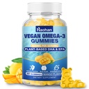 Omega-3 Gummies til voksne, Orange Flavor - sukkerfri, Algae- derived DHA 600mg & EPA 300mg, med Vitamin A, C, E, Zink, 60 Gummies