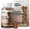 Wild & Organic Ceylon Cinnamon Gummies 1800 mg - Antioxidants Support w / Cinnamon, Gurkemeje Root, Ingefær - 60 Vegan, Ikke-GMO tygger