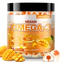 Vegan Omega-3 Gummies - Fish Oil Omega 3 Kosttilskud Alternativ for voksne - Alger DHA 600mg & EPA 400mg, Vitamin D3 K2 - Ingen fisk smag - for hjerne, øje, immunforsvar - Sukker fri, 120 Greve