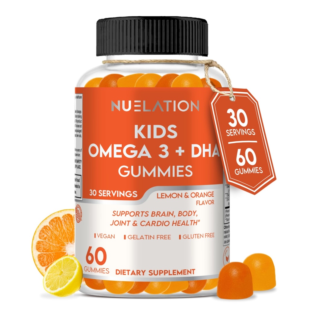 Vegansk Omega 3 Gummier for børn med DHA, Plant Based, 30 Servering, 60 Ct. Gelatine fri, Gluten fri, Non- GMO Omega 3 tillæg. Børn og tandlæger DHA gummier for hjerne, øje, hjerte & immunforsvar