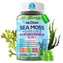 Sea Moss Gummies + Alger Omega-3 til mænd Kvinder, Sugar- Free Vegan 15-IN-1 Irish Seamoss Superfood med / EPA DHA, Vitamin B12 D3, Gurkemeje, Elderberry, Burdock Root, Support Energy, Brain, Immun1 Pack